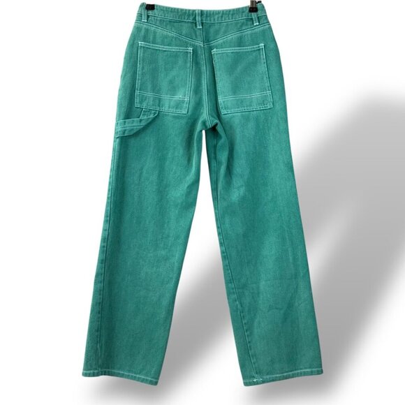 RSQ Jeans Womens Sz XS Green W/White Stitch High-Waisted Straight Wide-Leg Pants - Picture 6 of 9